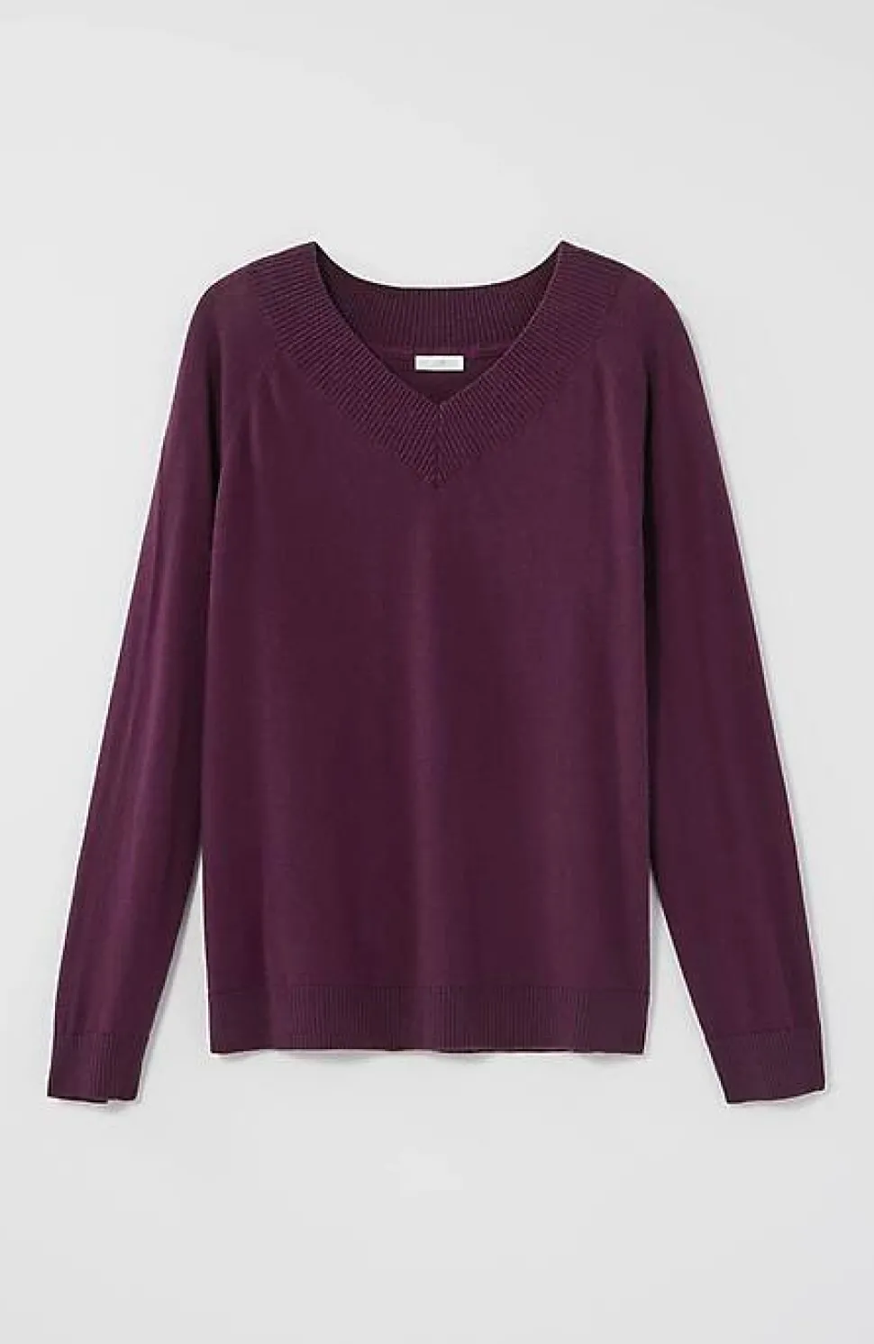 Ribbed-Border V-Neck Sweater | Jjill