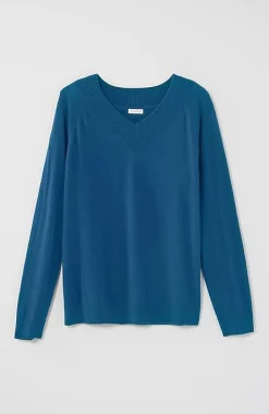Ribbed-Border V-Neck Sweater | Jjill