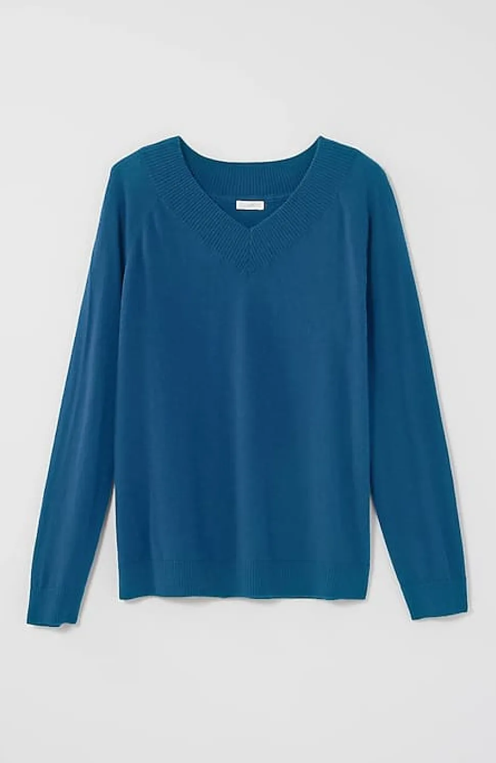 Ribbed-Border V-Neck Sweater | Jjill