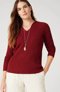 Ribbed-Stitch Collared Sweater | Jjill