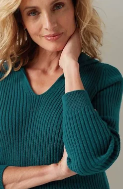 Ribbed-Stitch Collared Sweater | Jjill