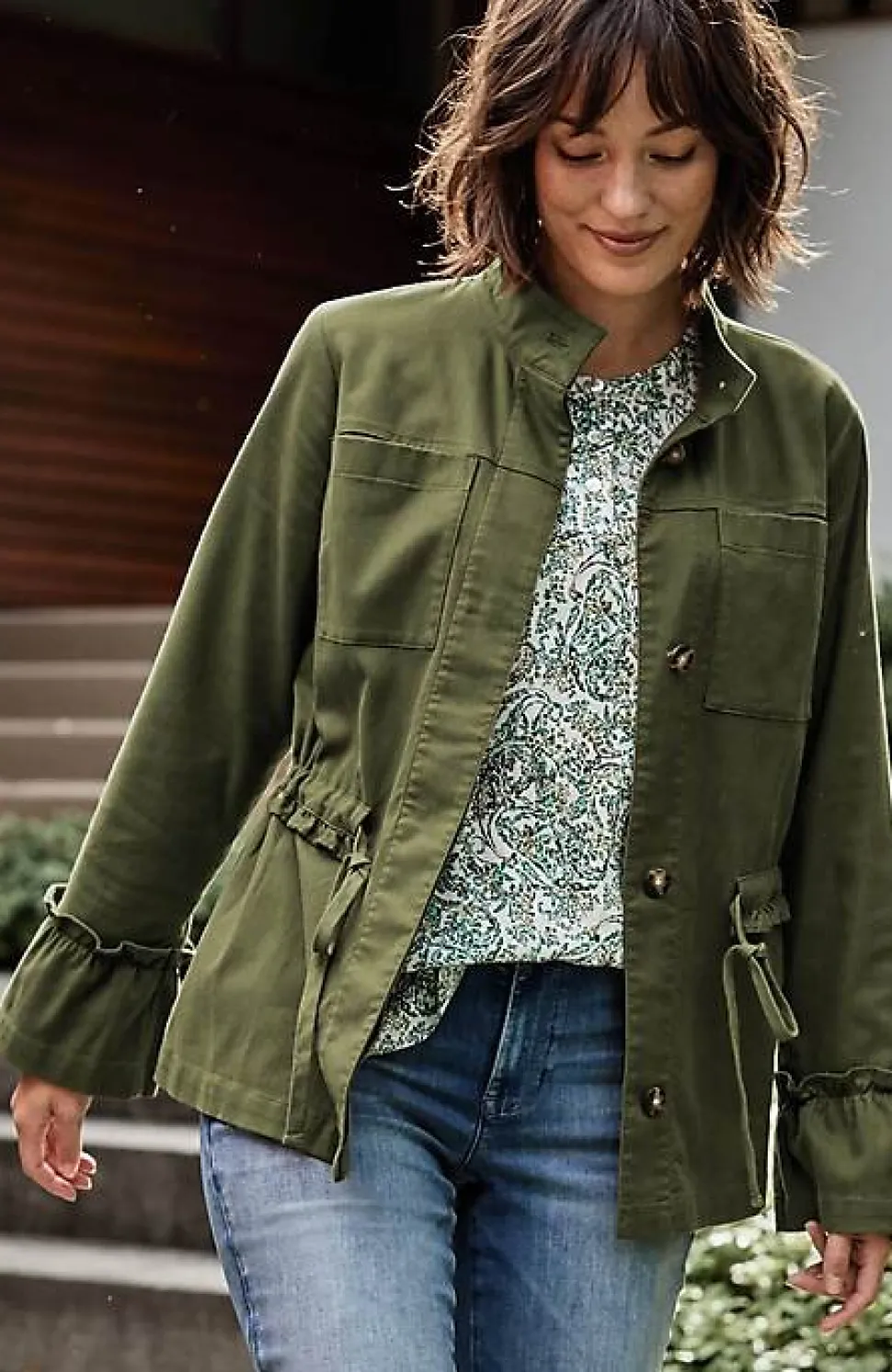 Ruffled-Sleeves Tie-Waist Jacket | Jjill