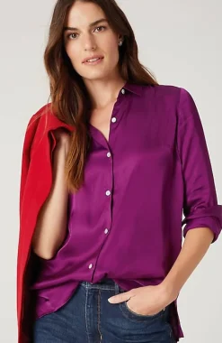 Satin Button-Front Shirt | Jjill