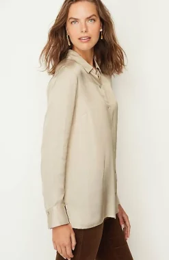 Satin Button-Front Shirt | Jjill