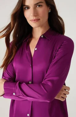 Satin Button-Front Shirt | Jjill