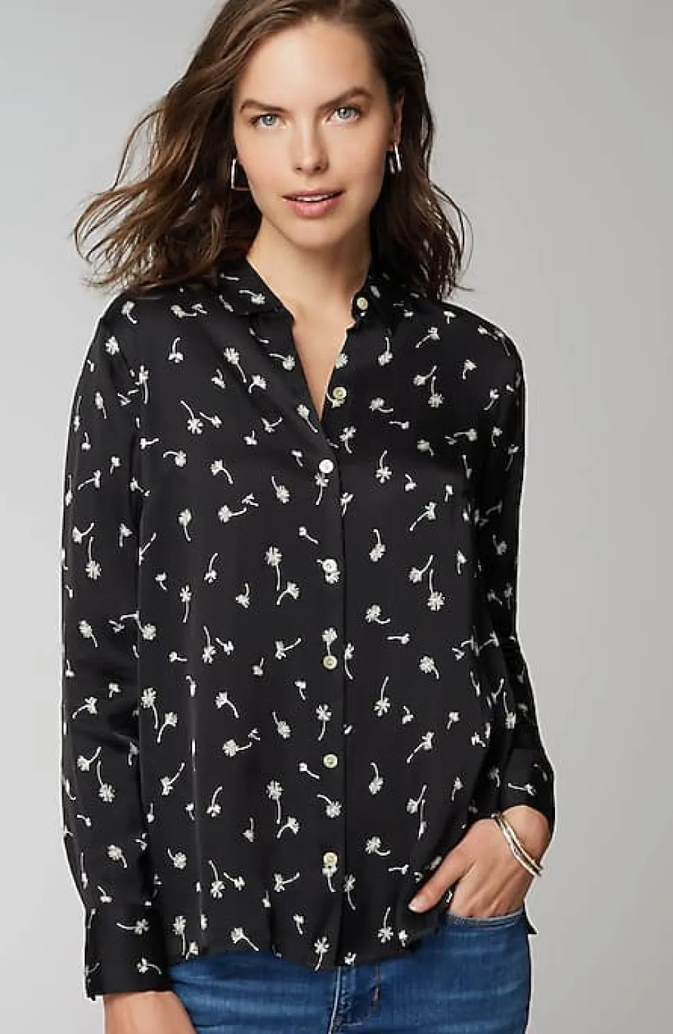 Satin Button-Front Shirt | Jjill