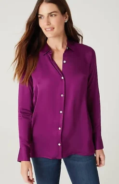 Satin Button-Front Shirt | Jjill