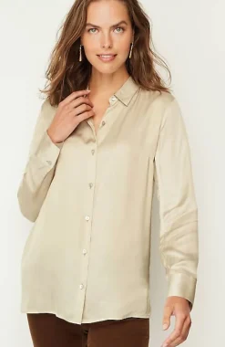 Satin Button-Front Shirt | Jjill