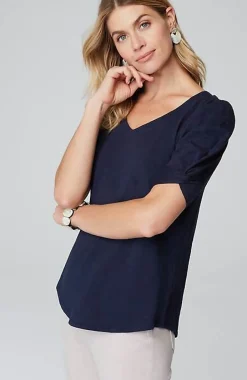 Slub-Knit Twist-Sleeve Tee | Jjill