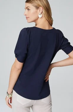 Slub-Knit Twist-Sleeve Tee | Jjill