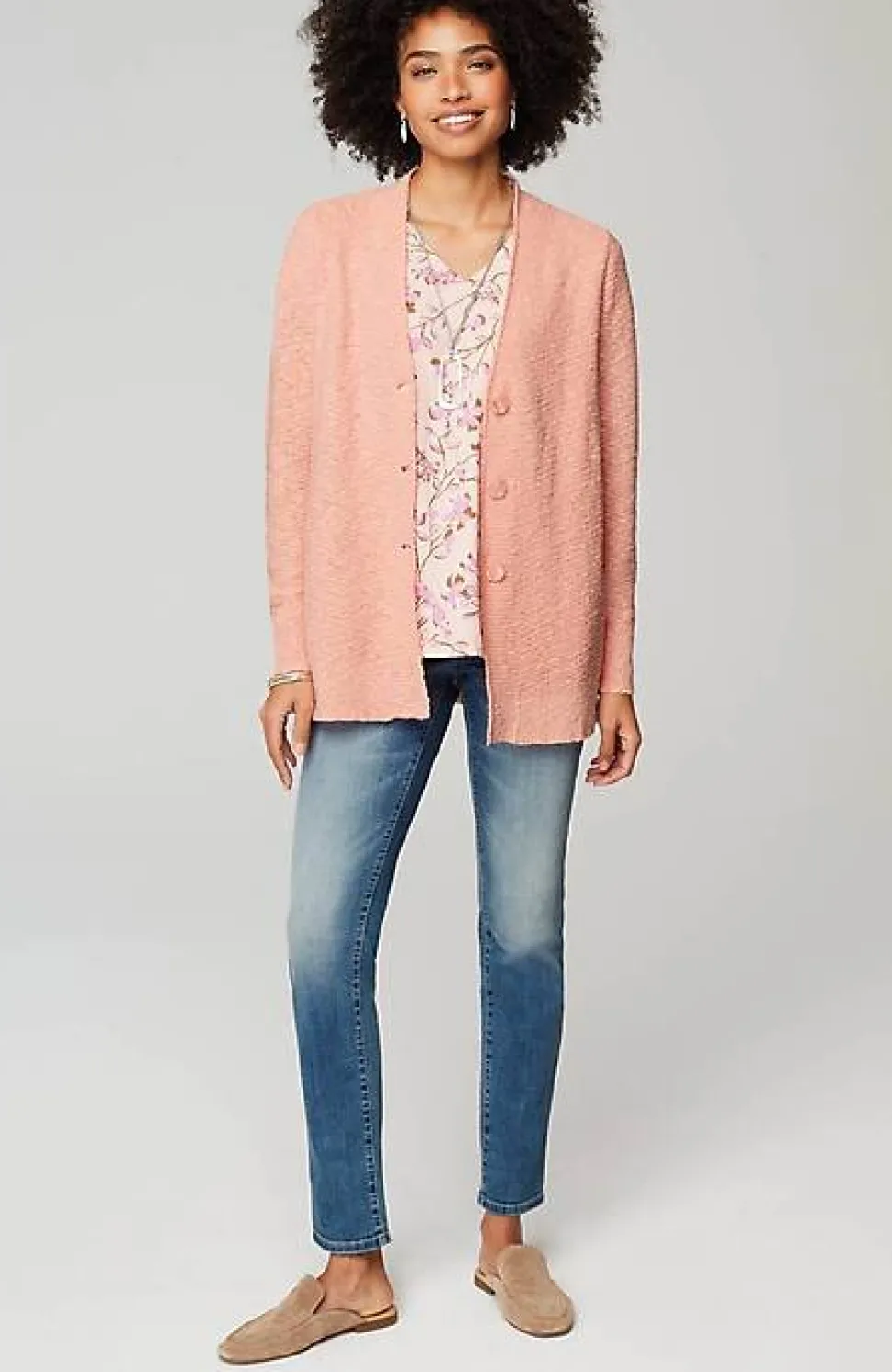 Slub-Textured Button-Front Cardi | Jjill