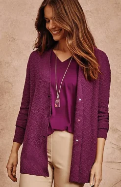 Slub-Textured Button-Front Cardi | Jjill