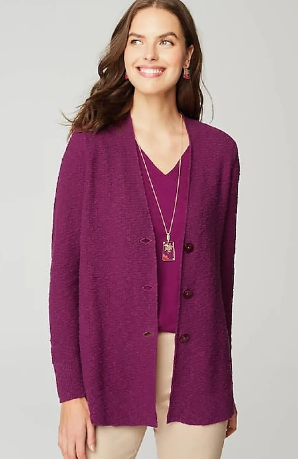 Slub-Textured Button-Front Cardi | Jjill