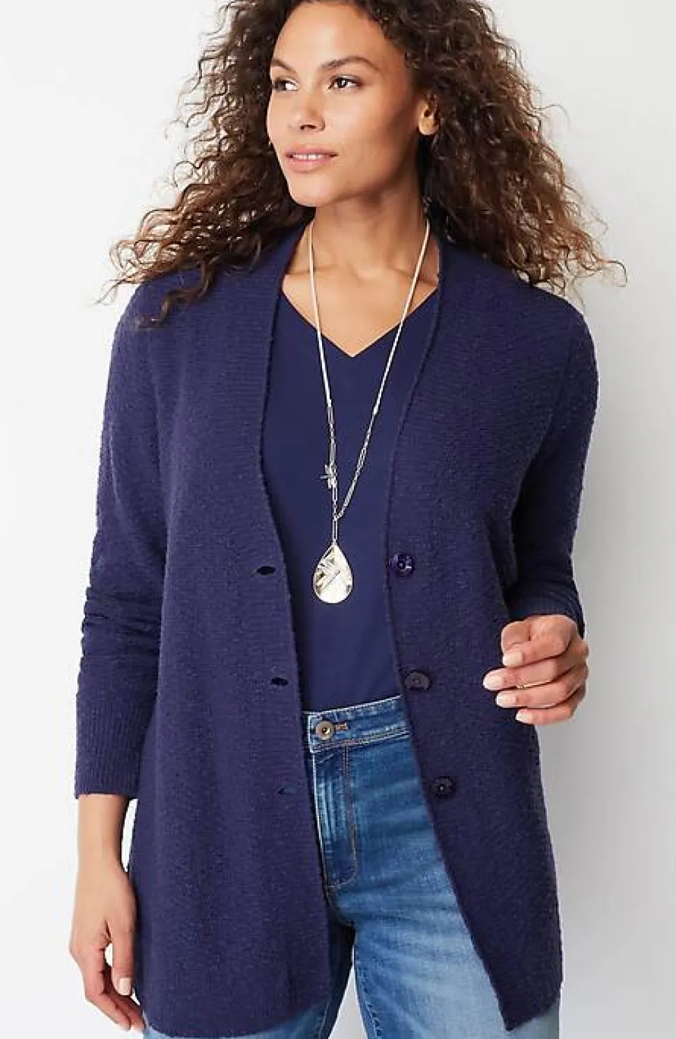 Slub-Textured Button-Front Cardi | Jjill