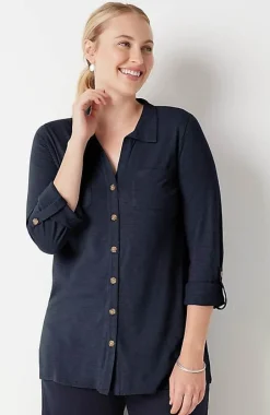 Slub-Textured Patch-Pocket Tunic | Jjill