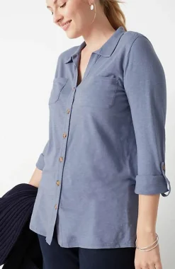 Slub-Textured Patch-Pocket Tunic | Jjill