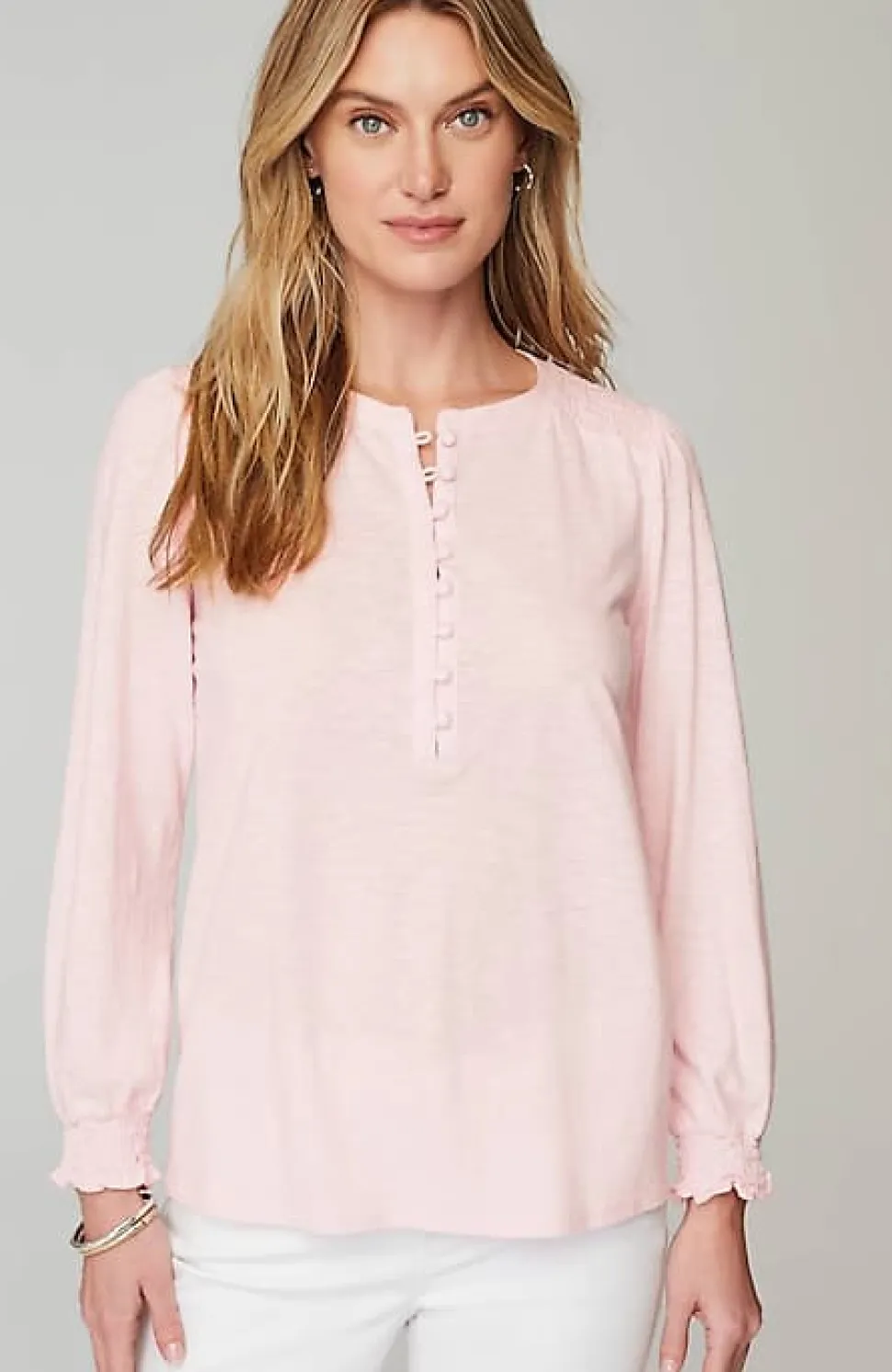 Smocked Henley Top | Jjill