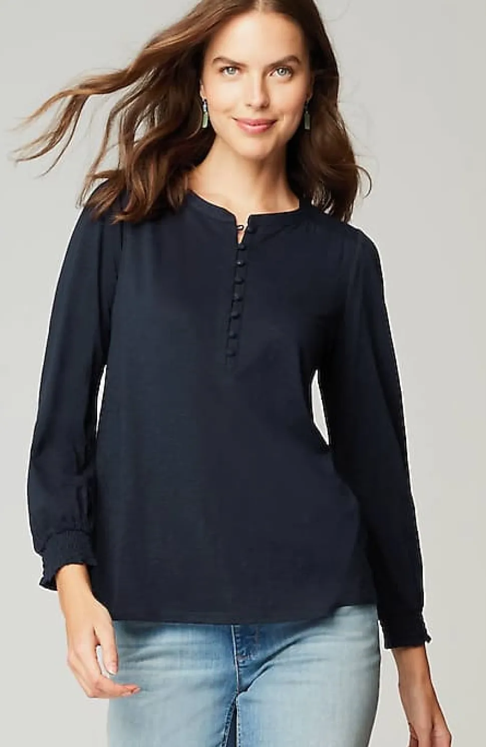 Smocked Henley Top | Jjill