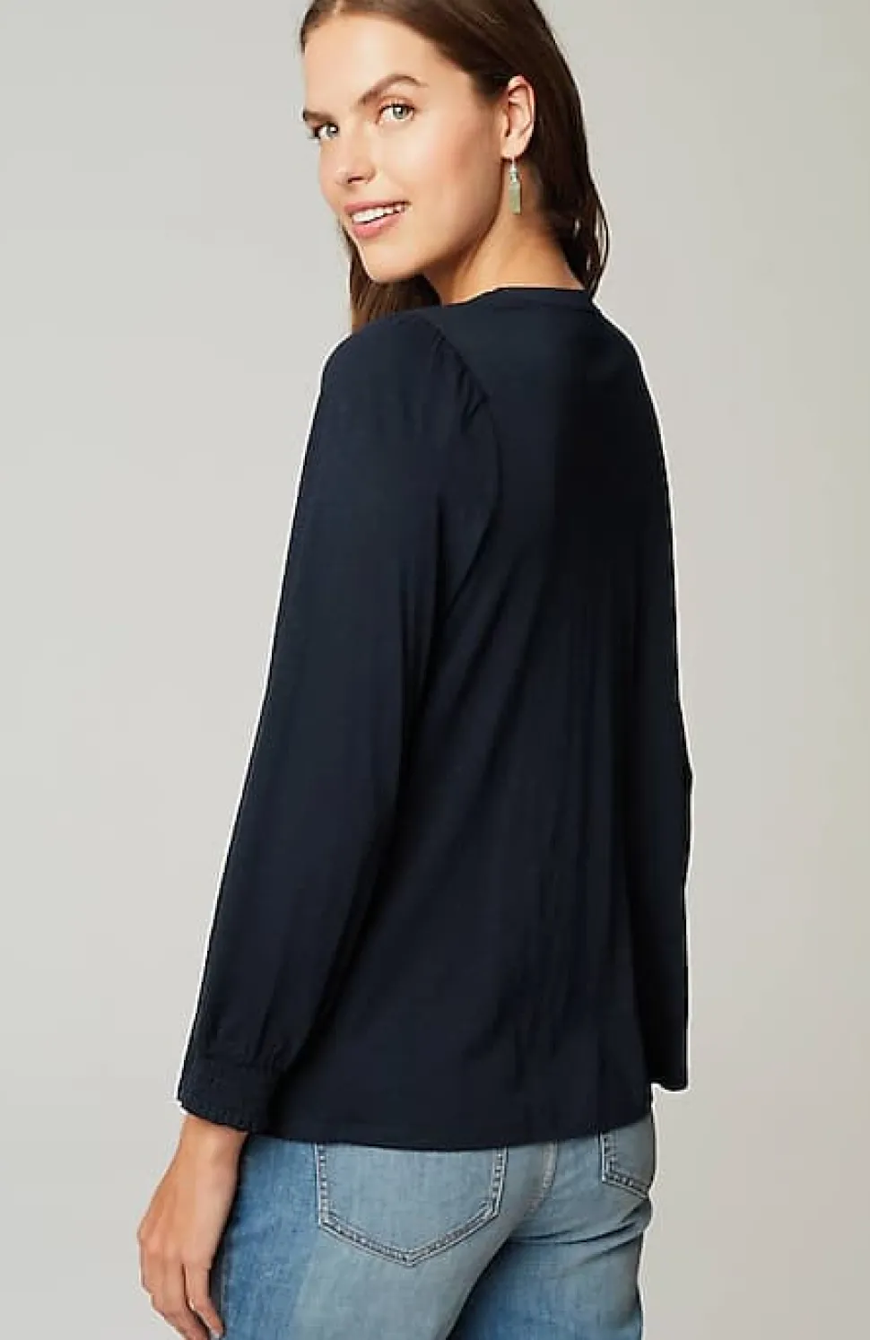Smocked Henley Top | Jjill
