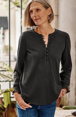 Smocked Henley Top | Jjill