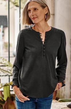 Smocked Henley Top | Jjill