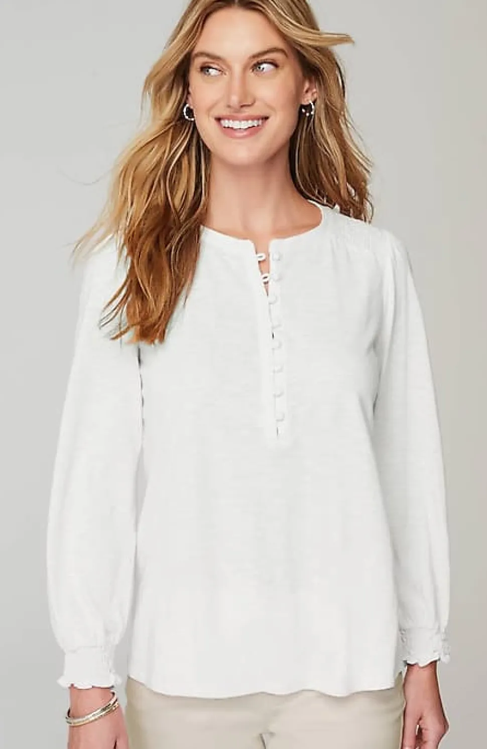 Smocked Henley Top | Jjill