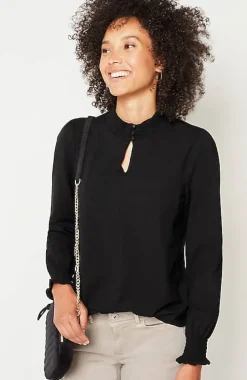 Smocked Mock-Neck Top | Jjill