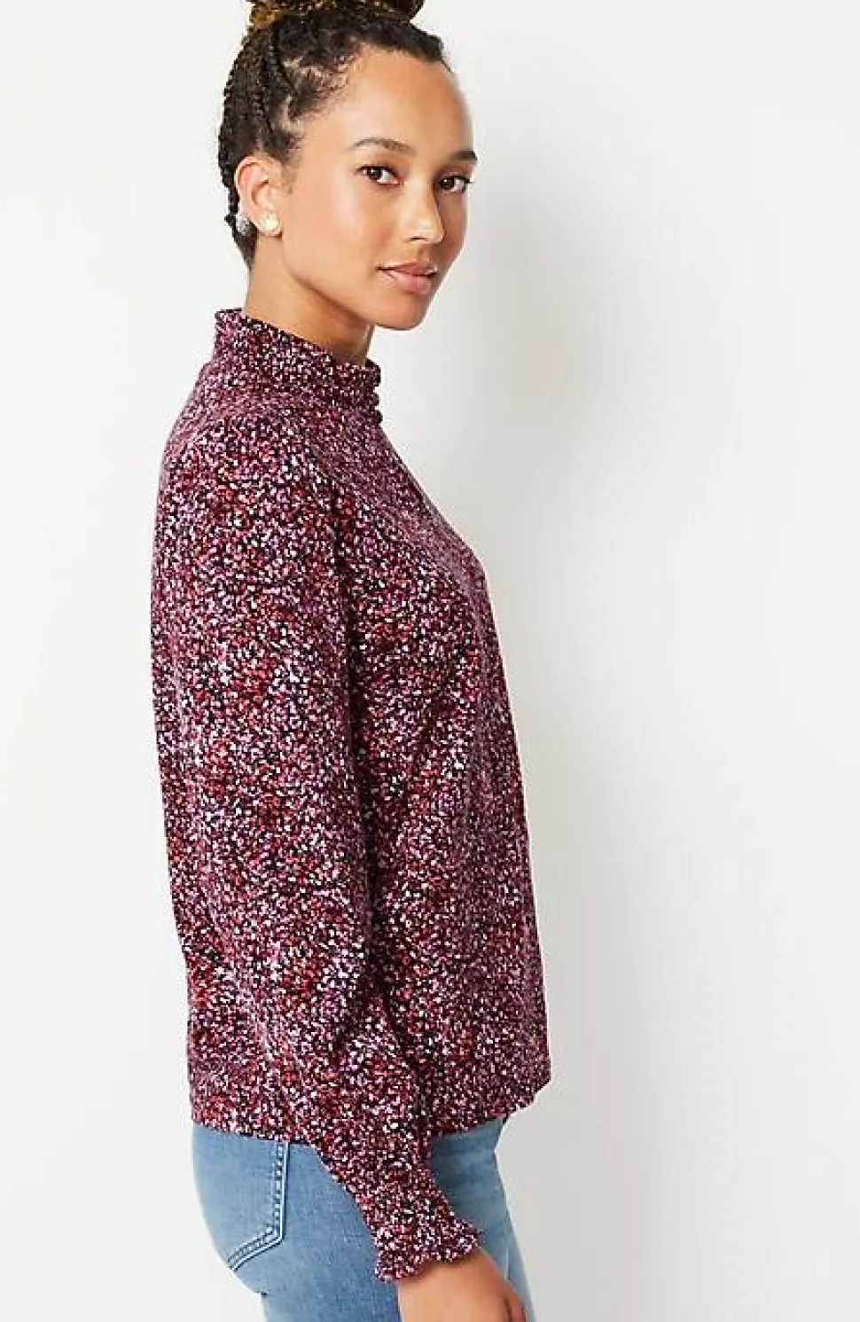 Smocked Mock-Neck Top | Jjill
