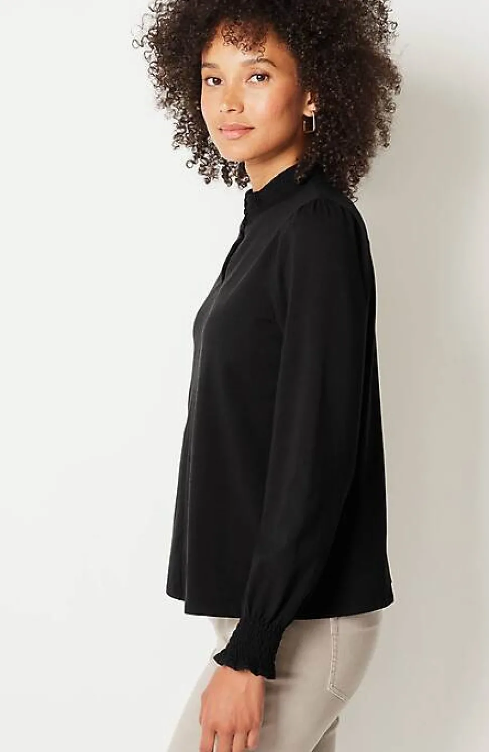 Smocked Mock-Neck Top | Jjill