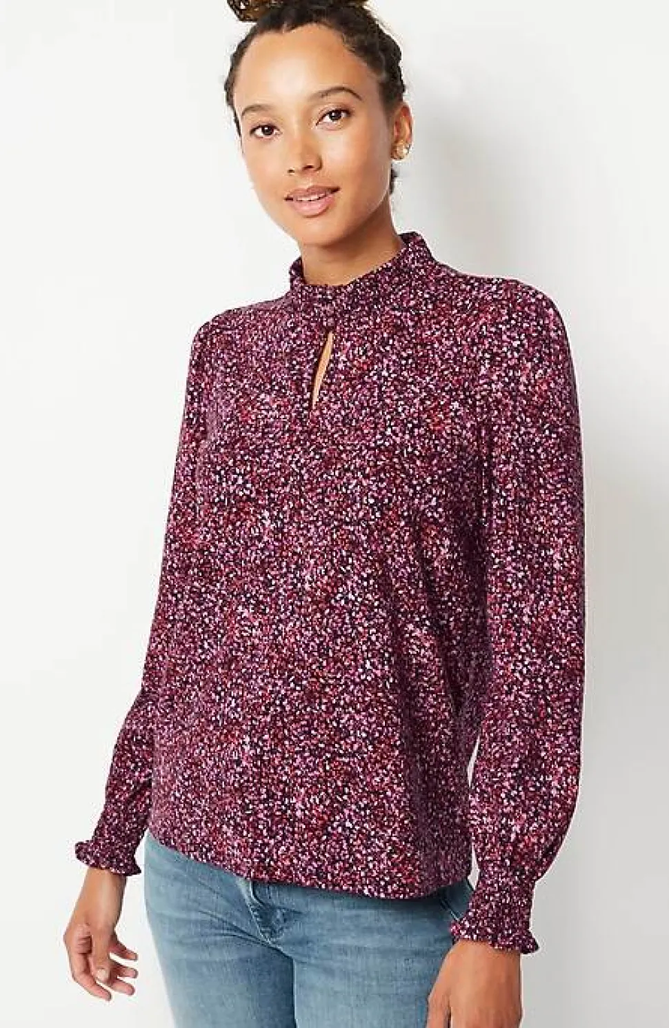 Smocked Mock-Neck Top | Jjill