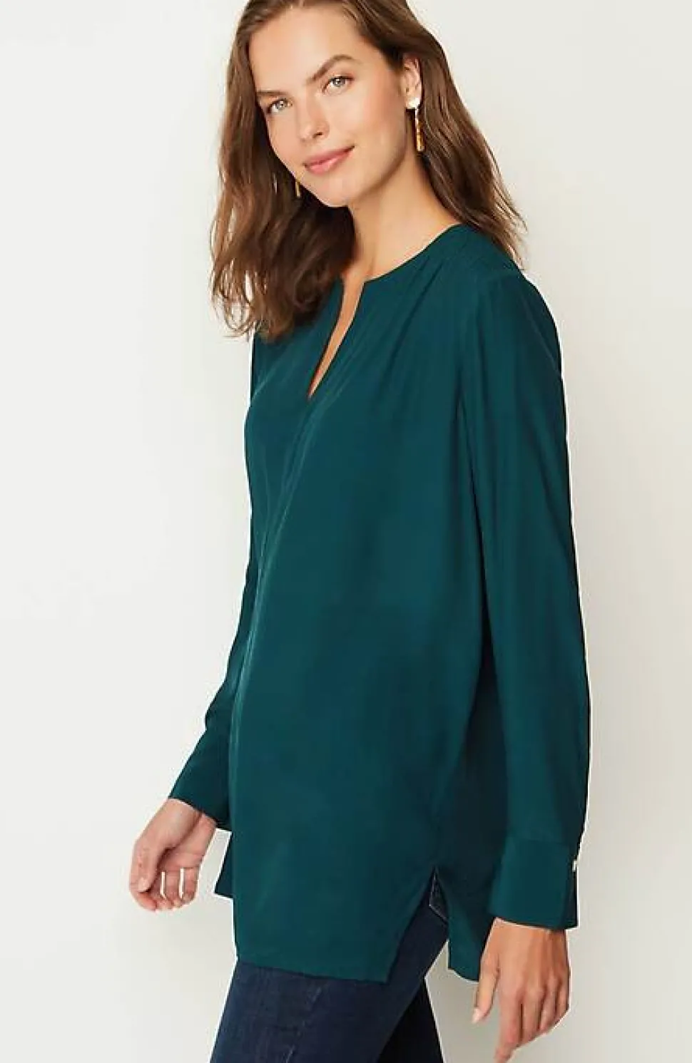 Smocked Split-Neck Tunic | Jjill