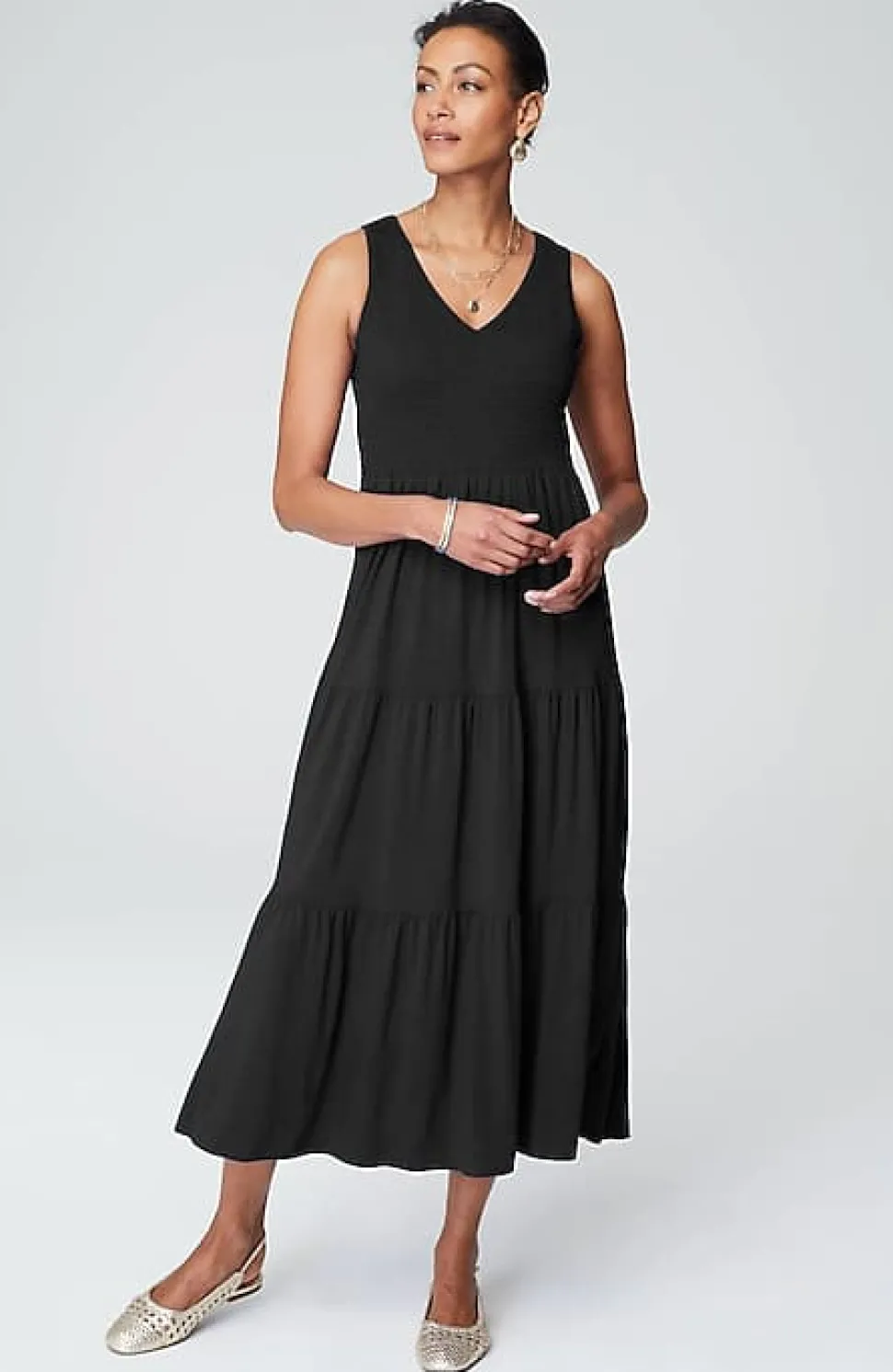 Smocked Tiered Midi Dress | Jjill