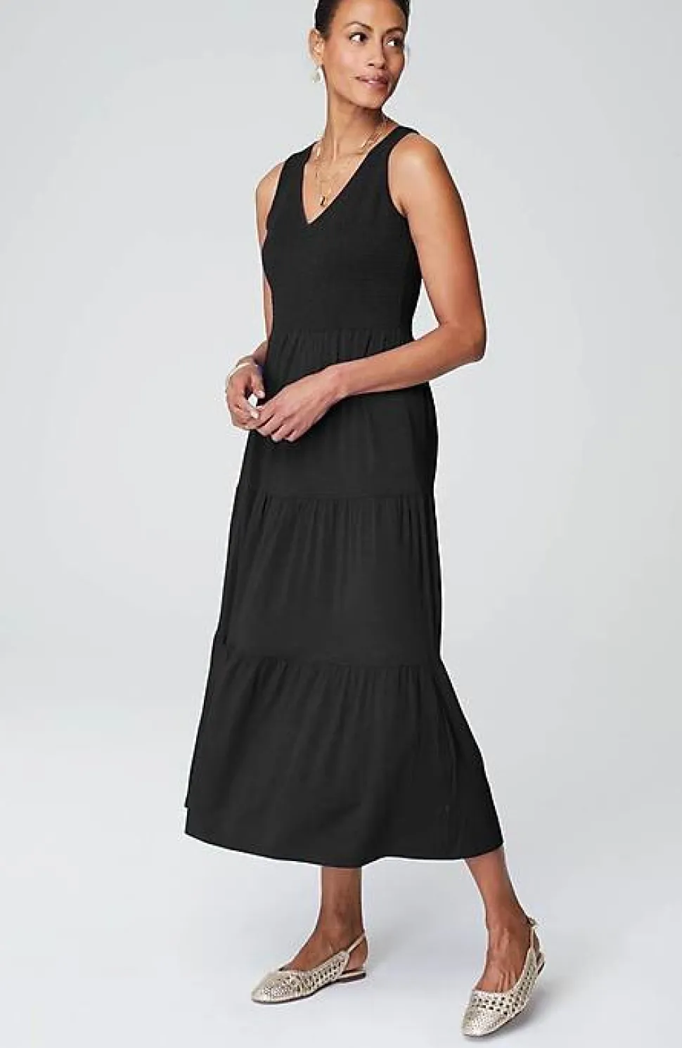 Smocked Tiered Midi Dress | Jjill