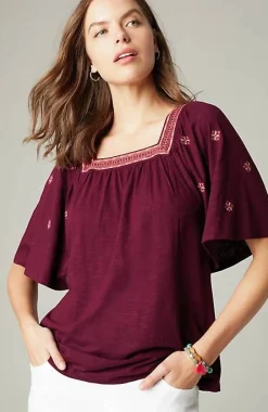 Square-Neck Elbow-Sleeve Top | Jjill