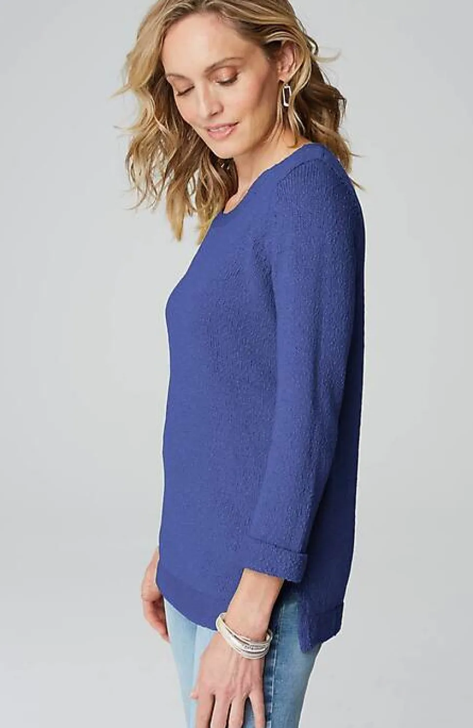 Textured 3/4-Sleeve Pullover Sweater | Jjill