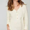 Textured-Cotton Rolled-Cuff Henley Top | Jjill