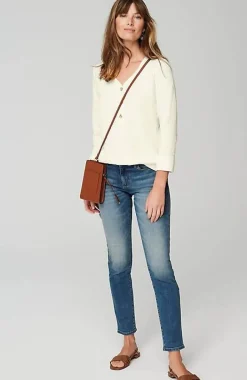 Textured-Cotton Rolled-Cuff Henley Top | Jjill