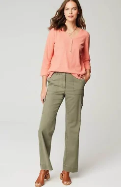 Textured-Cotton Rolled-Cuff Henley Top | Jjill