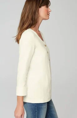 Textured-Cotton Rolled-Cuff Henley Top | Jjill