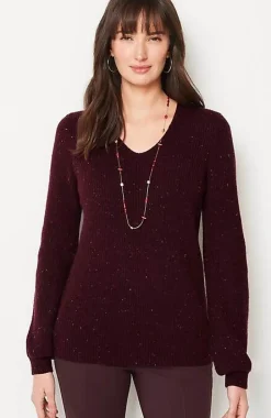 Tweed V-Neck Sweater | Jjill
