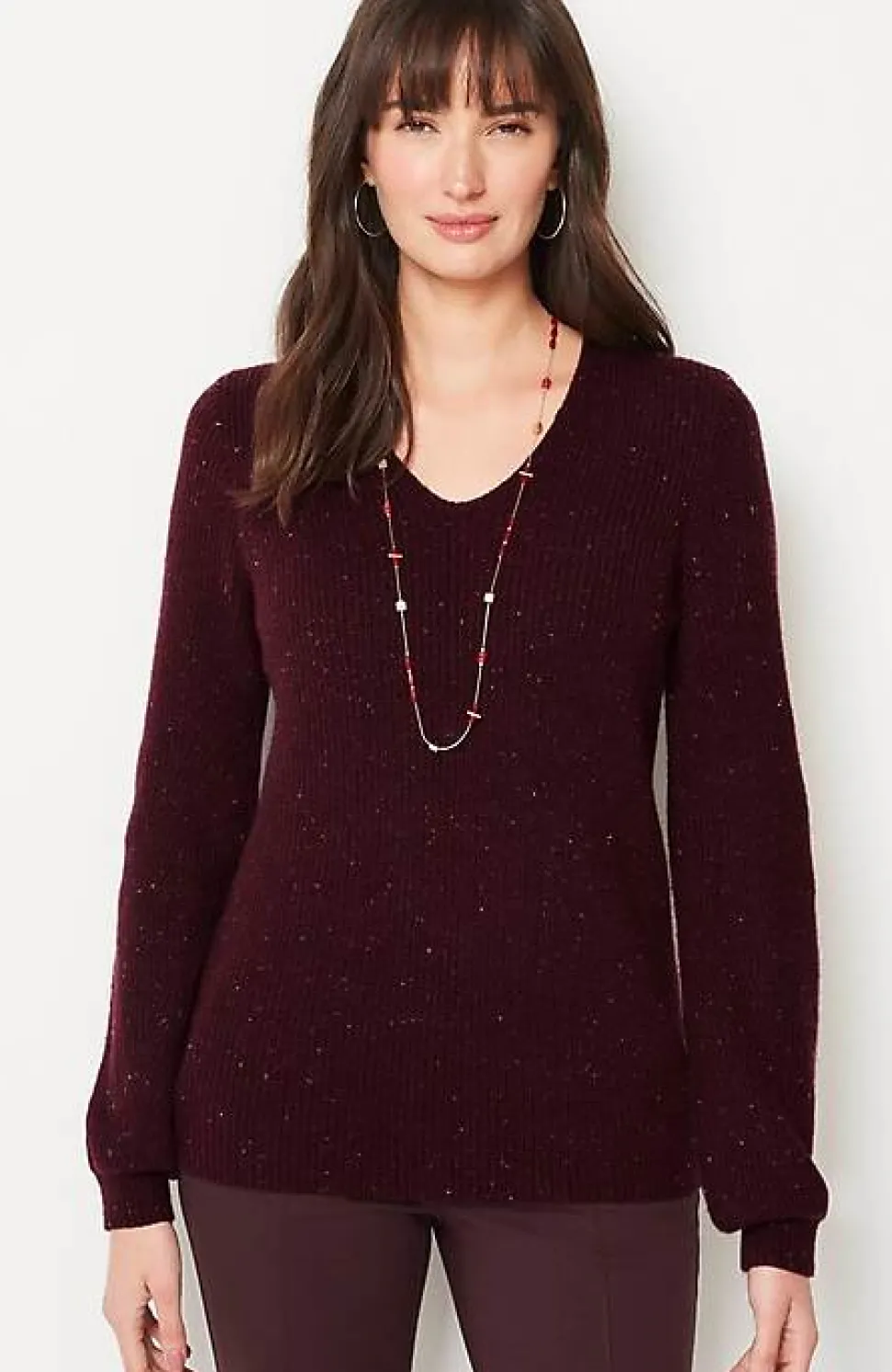 Tweed V-Neck Sweater | Jjill