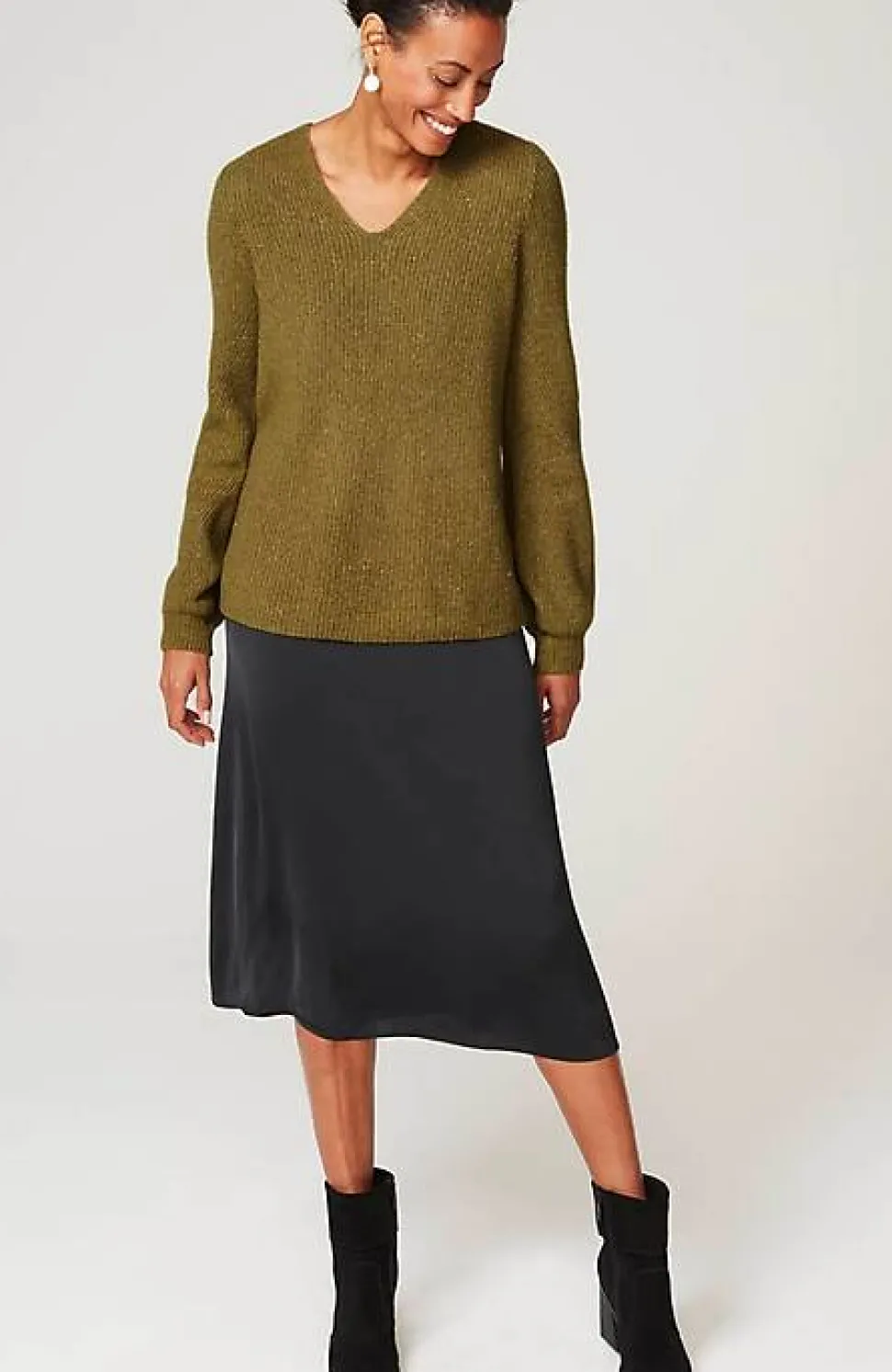 Tweed V-Neck Sweater | Jjill