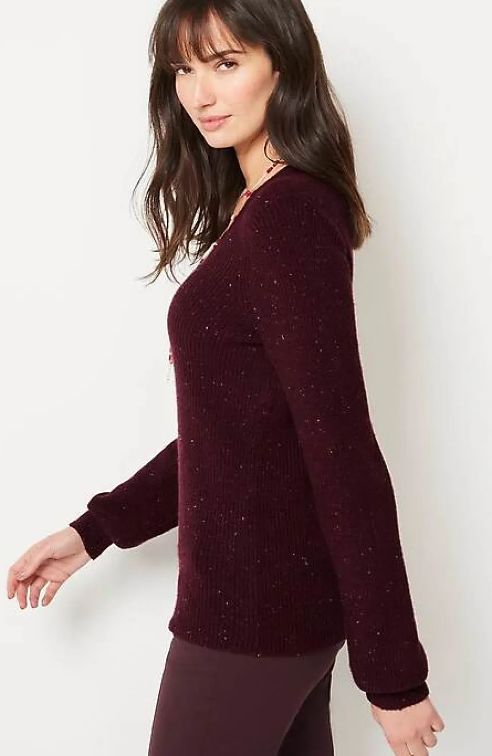Tweed V-Neck Sweater | Jjill