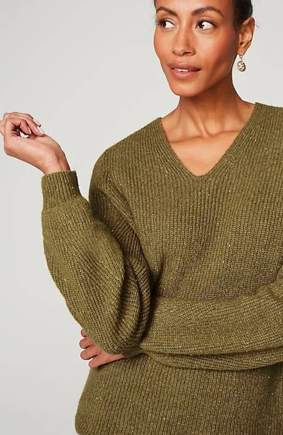Tweed V-Neck Sweater | Jjill