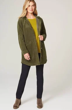 Velvet-Hooded Tumble-Cord Jacket | Jjill