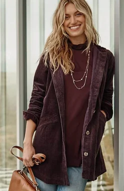 Velvet-Hooded Tumble-Cord Jacket | Jjill