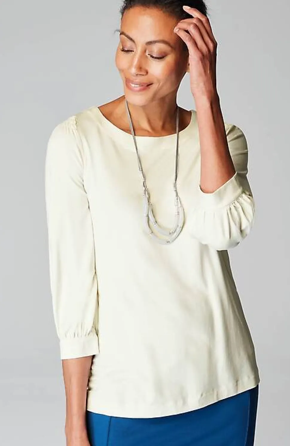 Wearever Boat-Neck Smocked-Sleeve Top | Jjill