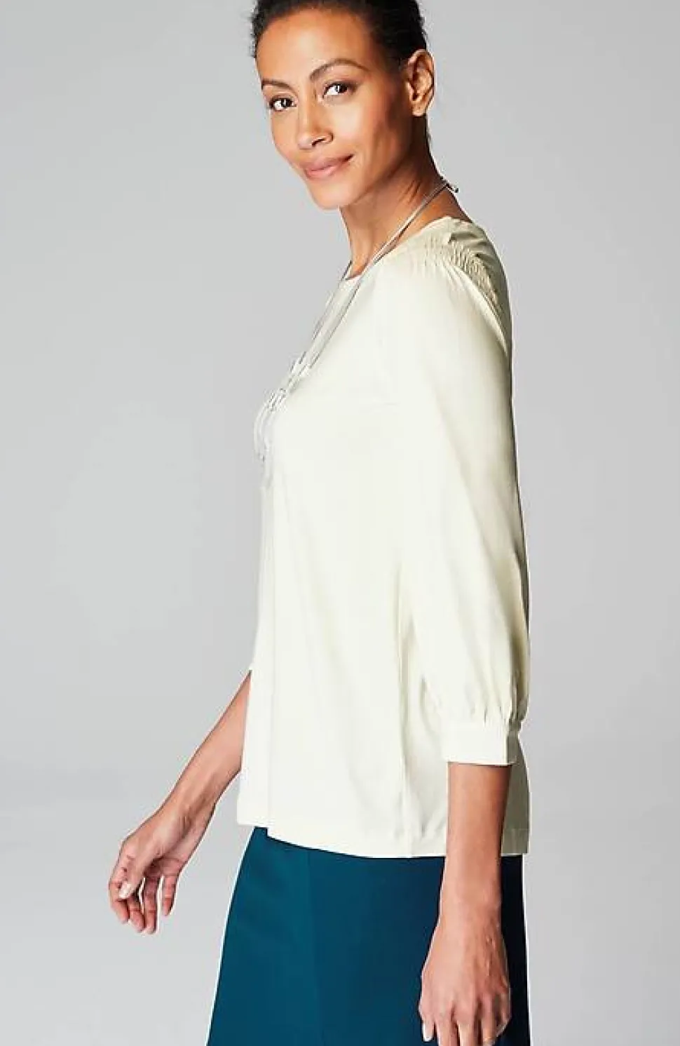 Wearever Boat-Neck Smocked-Sleeve Top | Jjill