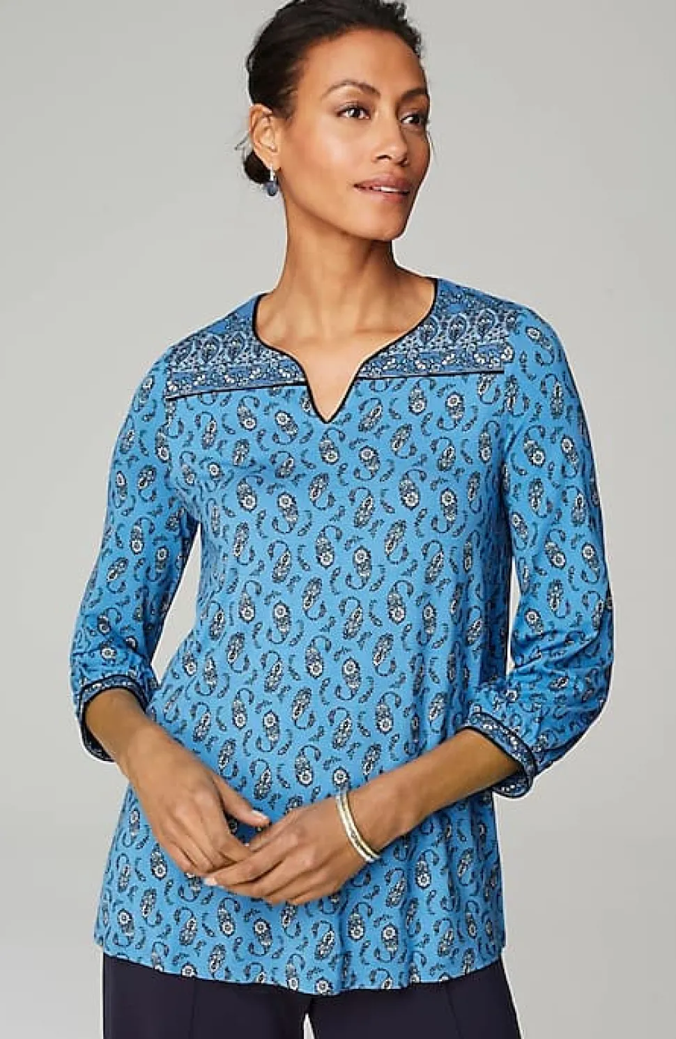 Wearever Border-Yoke Top | Jjill
