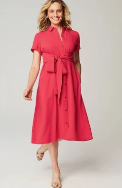 Wearever Button-Front Belted Shirtdress | Jjill